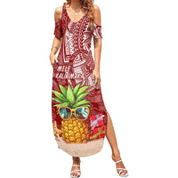 Mele Kalikimaka Hawaii Christmas Family Matching Summer Maxi Dress and Hawaiian Shirt Pineapple Party LT7 Mom's Dress Red - Polynesian Pride