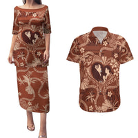 Hawaii Plumeria Couples Matching Puletasi and Hawaiian Shirt Hau'oli la Makuahine Sunburned LT7 Brown - Polynesian Pride