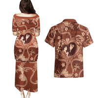 Hawaii Plumeria Couples Matching Puletasi and Hawaiian Shirt Hau'oli la Makuahine Sunburned LT7 - Polynesian Pride
