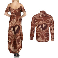 Hawaii Plumeria Couples Matching Summer Maxi Dress and Long Sleeve Button Shirt Hau'oli la Makuahine Sunburned LT7 - Polynesian Pride