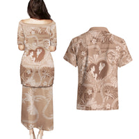 Hawaii Plumeria Couples Matching Puletasi and Hawaiian Shirt Hau'oli la Makuahine Beige LT7 - Polynesian Pride