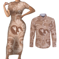 Hawaii Plumeria Couples Matching Short Sleeve Bodycon Dress and Long Sleeve Button Shirt Hau'oli la Makuahine Beige LT7 Beige - Polynesian Pride