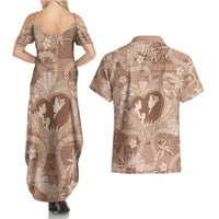 Hawaii Plumeria Couples Matching Summer Maxi Dress and Hawaiian Shirt Hau'oli la Makuahine Beige LT7 - Polynesian Pride