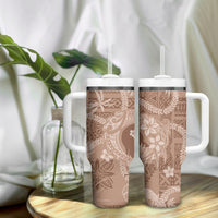 Hawaii Plumeria Tumbler With Handle Hau'oli la Makuahine Beige
