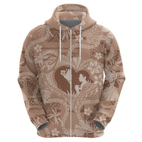 Hawaii Plumeria Zip Hoodie Hau'oli la Makuahine Beige LT7 - Polynesian Pride
