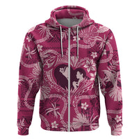 Hawaii Plumeria Hoodie Hau'oli la Makuahine Rosy LT7 Zip Hoodie Pink - Polynesian Pride