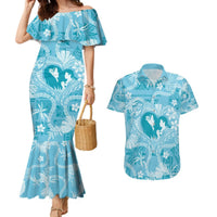 Hawaii Plumeria Couples Matching Mermaid Dress and Hawaiian Shirt Hau'oli la Makuahine Turquoise LT7 Turquoise - Polynesian Pride