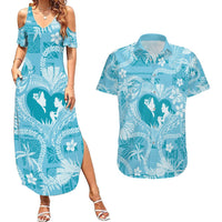 Hawaii Plumeria Couples Matching Summer Maxi Dress and Hawaiian Shirt Hau'oli la Makuahine Turquoise LT7 Turquoise - Polynesian Pride