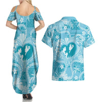 Hawaii Plumeria Couples Matching Summer Maxi Dress and Hawaiian Shirt Hau'oli la Makuahine Turquoise LT7 - Polynesian Pride