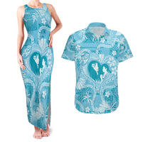 Hawaii Plumeria Couples Matching Tank Maxi Dress and Hawaiian Shirt Hau'oli la Makuahine Turquoise LT7 Turquoise - Polynesian Pride