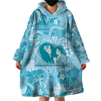 Hawaii Plumeria Wearable Blanket Hoodie Hau'oli la Makuahine Turquoise LT7 - Polynesian Pride