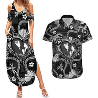 Hawaii Plumeria Couples Matching Summer Maxi Dress and Hawaiian Shirt Hau'oli la Makuahine Monochrome LT7 Black - Polynesian Pride