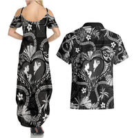 Hawaii Plumeria Couples Matching Summer Maxi Dress and Hawaiian Shirt Hau'oli la Makuahine Monochrome LT7 - Polynesian Pride