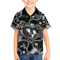 Hawaii Plumeria Family Matching Off Shoulder Short Dress and Hawaiian Shirt Hau'oli la Makuahine Monochrome LT7 Son's Shirt Black - Polynesian Pride