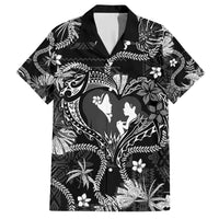 Hawaii Plumeria Family Matching Tank Maxi Dress and Hawaiian Shirt Hau'oli la Makuahine Monochrome LT7 Dad's Shirt - Short Sleeve Black - Polynesian Pride