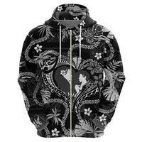 Hawaii Plumeria Zip Hoodie Hau'oli la Makuahine Monochrome LT7 - Polynesian Pride