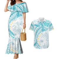 Polynesia Humpback Whale Couples Matching Mermaid Dress and Hawaiian Shirt Tropical Plumeria Turquoise LT7 Turquoise - Polynesian Pride
