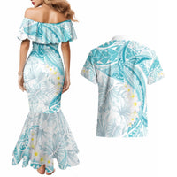 Polynesia Humpback Whale Couples Matching Mermaid Dress and Hawaiian Shirt Tropical Plumeria Turquoise LT7 - Polynesian Pride