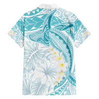 Polynesia Humpback Whale Family Matching Long Sleeve Bodycon Dress and Hawaiian Shirt Tropical Plumeria Turquoise