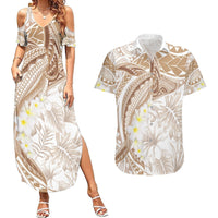 Polynesia Humpback Whale Couples Matching Summer Maxi Dress and Hawaiian Shirt Tropical Plumeria Beige LT7 Beige - Polynesian Pride