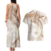 Polynesia Humpback Whale Couples Matching Tank Maxi Dress and Hawaiian Shirt Tropical Plumeria Beige