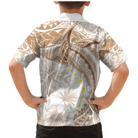 Polynesia Humpback Whale Family Matching Mermaid Dress and Hawaiian Shirt Tropical Plumeria Beige