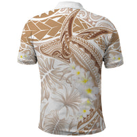 Polynesia Humpback Whale Polo Shirt Tropical Plumeria Beige