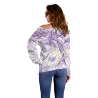 Polynesia Humpback Whale Off Shoulder Sweater Tropical Plumeria Lavender
