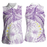 Polynesia Humpback Whale Women Sleeveless Polo Shirt Tropical Plumeria Lavender