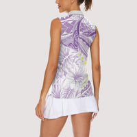 Polynesia Humpback Whale Women Sleeveless Polo Shirt Tropical Plumeria Lavender