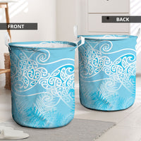 Aotearoa Maori Koru Curves Laundry Basket Silver Ferns - Turquoise