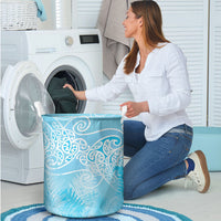 Aotearoa Maori Koru Curves Laundry Basket Silver Ferns - Turquoise