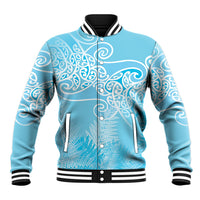 Aotearoa Maori Koru Curves Baseball Jacket Silver Ferns - Turquoise