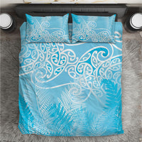 Aotearoa Maori Koru Curves Bedding Set Silver Ferns - Turquoise