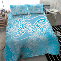 Aotearoa Maori Koru Curves Bedding Set Silver Ferns - Turquoise