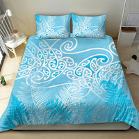 Aotearoa Maori Koru Curves Bedding Set Silver Ferns - Turquoise