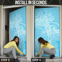 Aotearoa Maori Koru Curves Door Cover Silver Ferns - Turquoise