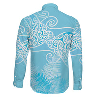 Aotearoa Maori Koru Curves Family Matching Summer Maxi Dress and Hawaiian Shirt Silver Ferns - Turquoise LT7 - Polynesian Pride