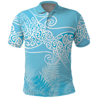 Aotearoa Maori Koru Curves Polo Shirt Silver Ferns - Turquoise