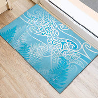Aotearoa Maori Koru Curves Rubber Doormat Silver Ferns - Turquoise