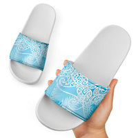 Aotearoa Maori Koru Curves Slide Sandals Silver Ferns - Turquoise