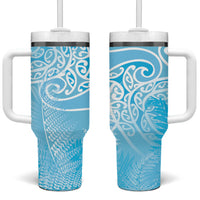 Aotearoa Maori Koru Curves Tumbler With Handle Silver Ferns - Turquoise