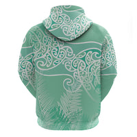 Aotearoa Maori Koru Curves Hoodie Silver Ferns - Mint