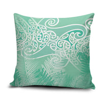 Aotearoa Maori Koru Curves Pillow Cover Silver Ferns - Mint
