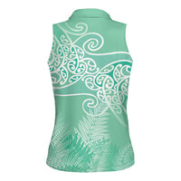 Aotearoa Maori Koru Curves Women Sleeveless Polo Shirt Silver Ferns - Mint