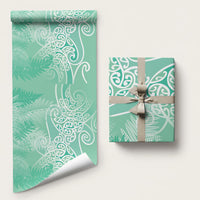 Aotearoa Maori Koru Curves Wrapping Paper Silver Ferns - Mint