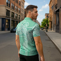 Aotearoa Maori Koru Curves Zipper Polo Shirt Silver Ferns - Mint