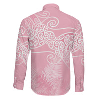 Aotearoa Maori Koru Curves Family Matching Off The Shoulder Long Sleeve Dress and Hawaiian Shirt Silver Ferns - Rose Pink LT7 - Polynesian Pride