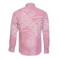 Aotearoa Maori Koru Curves Long Sleeve Button Shirt Silver Ferns - Rose Pink