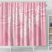 Aotearoa Maori Koru Curves Shower Curtain Silver Ferns - Rose Pink